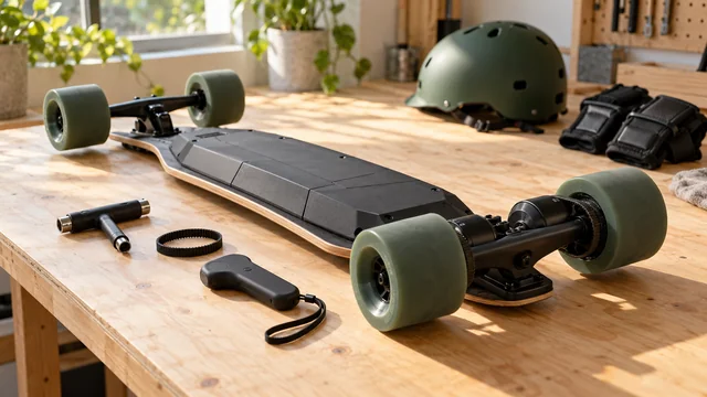 Generated electric skateboard workshop illustration