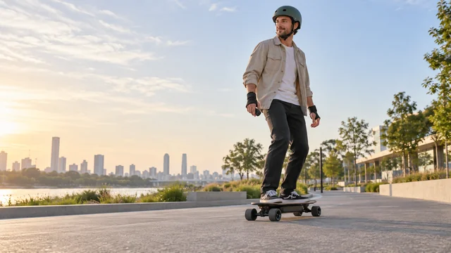 Generated urban electric skateboard riding illustration